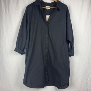 Linen Blend Black Button-Up Shirt Dress